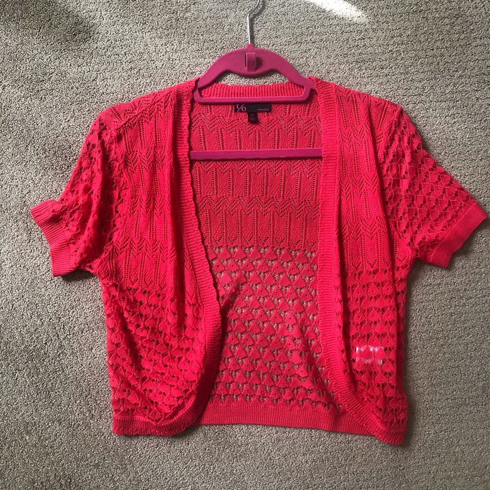 t/o sweaters pink shortsleeve cardigan